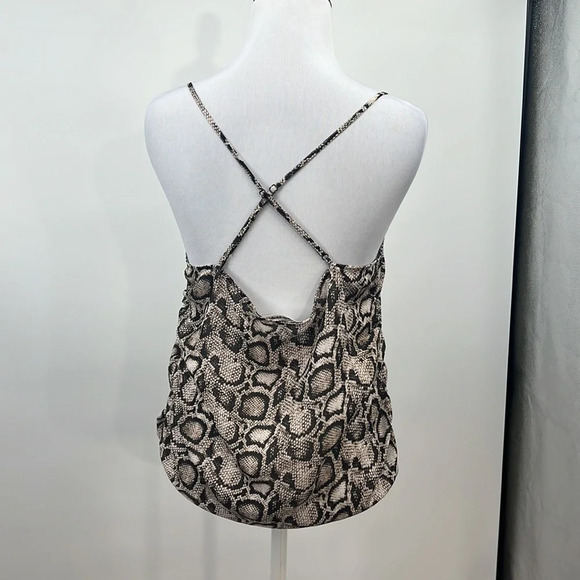 Good American Tank Top Womens 2 Black Cream Snakeskin Print‎ Ruched Medium - Picture 5 of 13